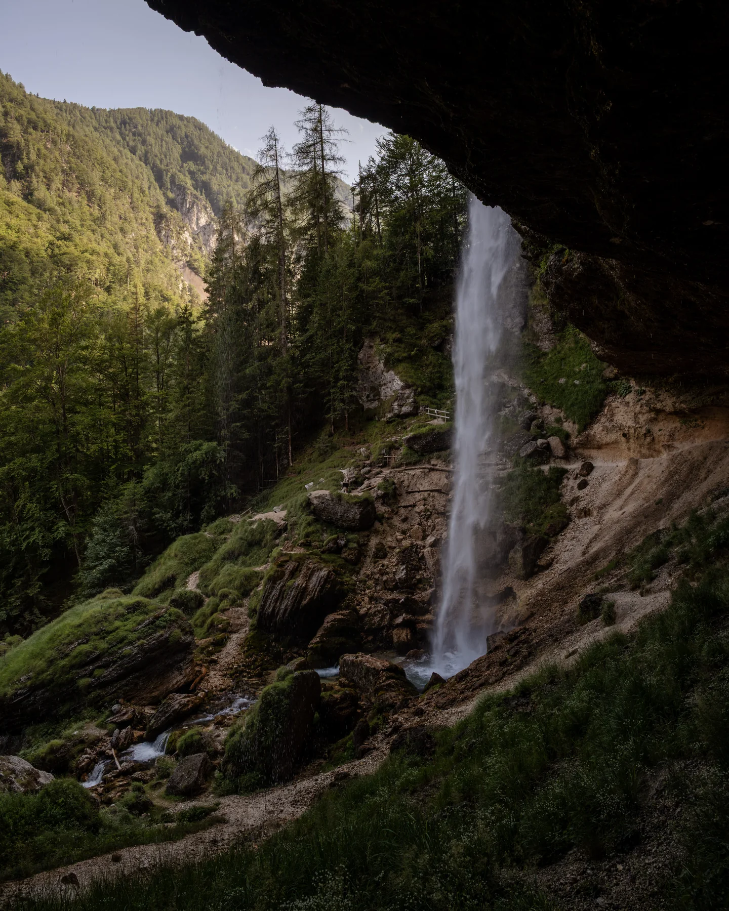 Hoge waterval in een beboste kloof